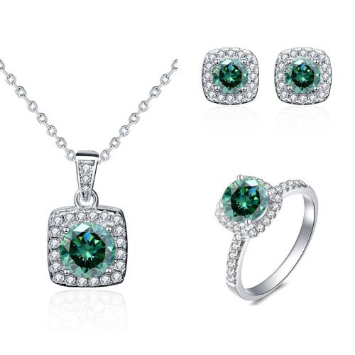 925 Sterling Silver Jewelry Set, with Moissanite, Square, different styles for choice & for woman, US Ring Size:5-9, Sold By PC