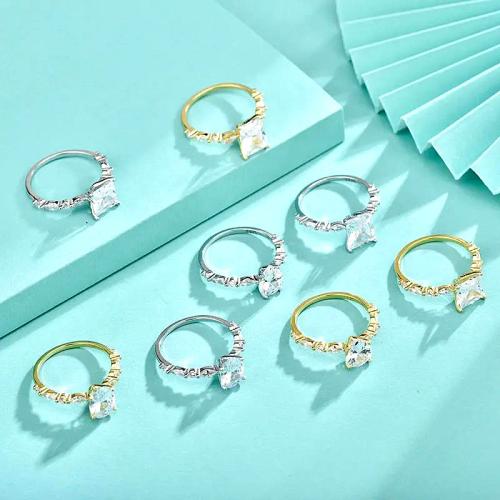 925 Sterling Silver Finger Ring Geometrical Pattern  & for woman & with cubic zirconia US Ring Sold By PC