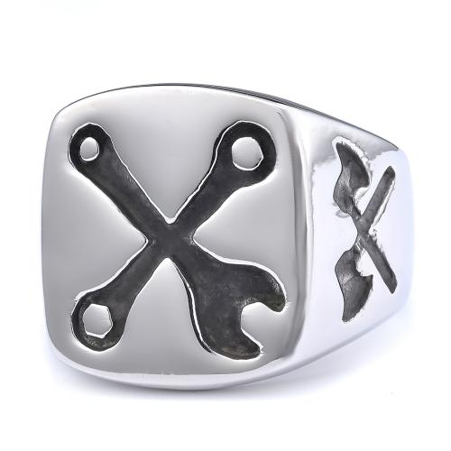 Titanium ocel Prst prsten, Geometrický vzor, různé velikosti pro výběr & pro muže & černat, Původní barva, Velikost:7-15.5, Prodáno By PC