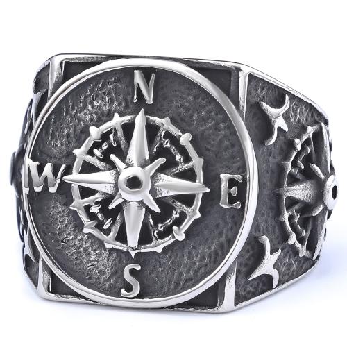 Titanium ocel Prst prsten, Kompas, různé velikosti pro výběr & pro muže & černat, Původní barva, Velikost:7-15.5, Prodáno By PC