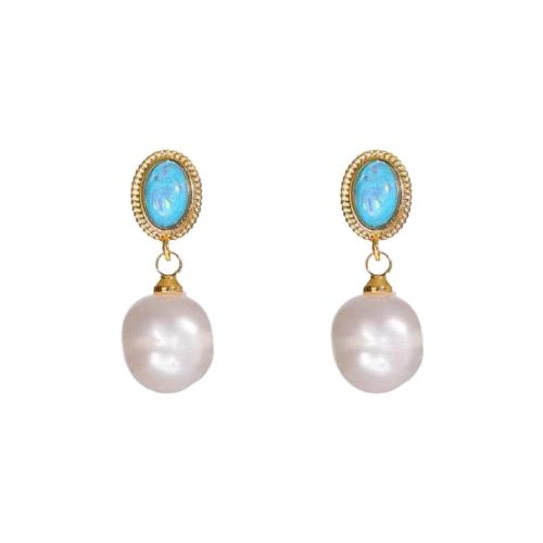 Zinc Alloy Stud Earring with Plastic Pearl gold color plated fashion jewelry & for woman 22mm Sold By Pair