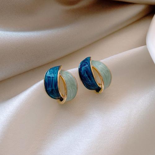 Boucle d'oreille dormeuse en alliage de zinc, bijoux de mode & pour femme & émail, bleu, 25mm, Vendu par paire