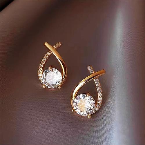 Tibetan Style Stud Earring, fashion jewelry & micro pave cubic zirconia & for woman, more colors for choice, 19x14mm, Sold By Pair