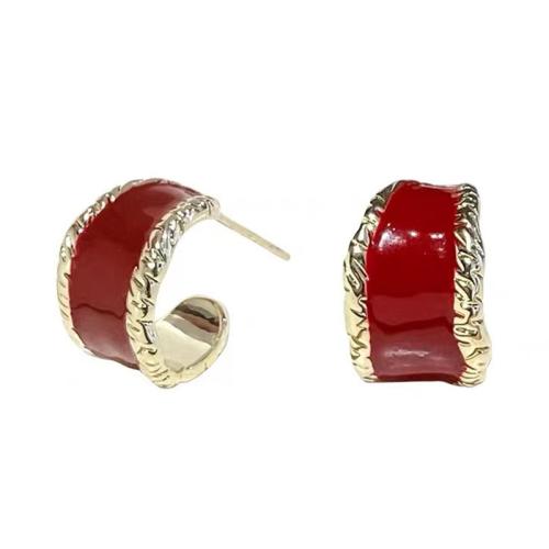 Tibetan Style Stud Earring, fashion jewelry & for woman & enamel, red, 20x10mm, Sold By Pair