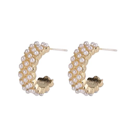 Zinklegering oorknoppen, Zinc Alloy, met Plastic Pearl, mode sieraden & voor vrouw, gouden, 18mm, Verkocht door pair