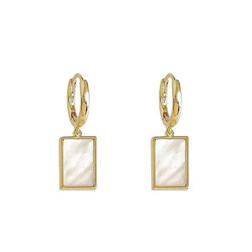 Boucles d'oreilles en alliage de zinc, avec coquille blanche, bijoux de mode & pour femme, doré, 23mm, Vendu par paire