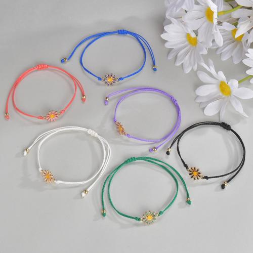 Zinc Alloy Bracelet with Cotton Cord Daisy 6 pieces & fashion jewelry & for woman mixed colors Sold By Set