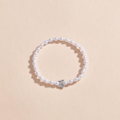 Bracelet de cheville en alliage de zinc, avec perle de plastique, papillon, bijoux de mode & pour femme, Vendu par PC