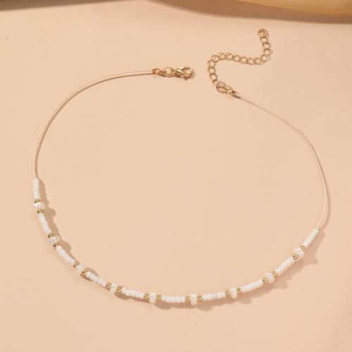 Glasperlen -Halsketten-, Seedbead, mit Wachsschnur & Kunststoff Perlen, mit Verlängerungskettchen von 7cm, Modeschmuck & für Frau, Länge:ca. 39 cm, verkauft von PC