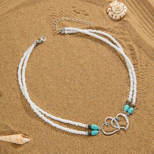 Seed verre collier de perles, Seedbead, avec turquoise & alliage de zinc, avec 7cm chaînes de rallonge, coeur, bijoux de mode & pour femme, Longueur:Environ 37 cm, Vendu par PC