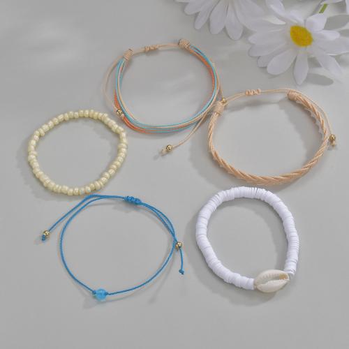 Shell Jewelry Bracelet Polymer Clay with Cotton Cord & Shell 5 pieces & fashion jewelry & elastic & for woman Sold By Set