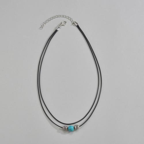 Tibetan Style Jewelry Necklace, with turquoise & Wax Cord, with 6cm extender chain, Double Layer & fashion jewelry & for woman, Length:Approx 36 cm, Approx 38 cm, Sold By PC
