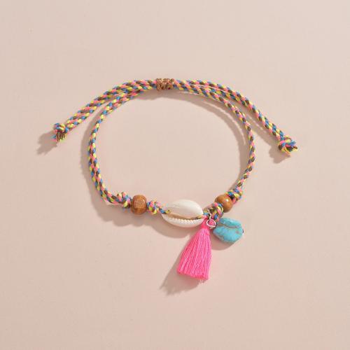 Fashion Jewelry Anklet Shell with turquoise & Cotton Cord Length Adjustable & for woman Sold By PC