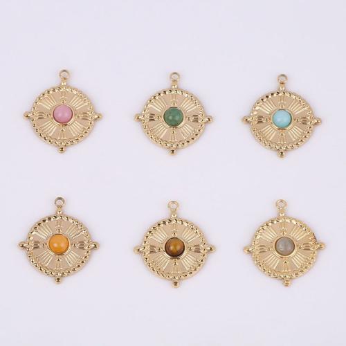 Stainless Steel Pendants 316 Stainless Steel with Natural Stone Vacuum Ion Plating golden 18mm Sold By PC