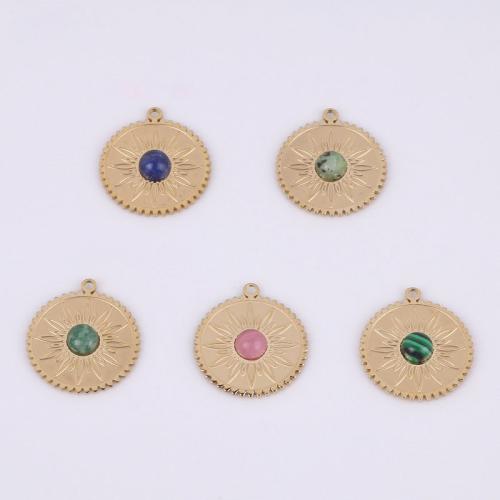 Stainless Steel Pendants 316 Stainless Steel with Natural Stone Vacuum Ion Plating golden 18mm Sold By Bag