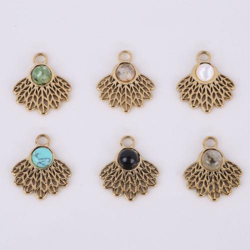 Stainless Steel Pendants, 316 Stainless Steel, with Natural Stone, Vacuum Ion Plating, different materials for choice, golden, 17x15mm, 10PCs/Bag, Sold By Bag
