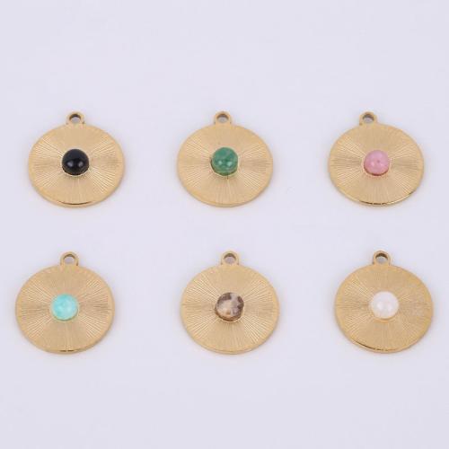 Stainless Steel Pendants 316 Stainless Steel with Natural Stone Vacuum Ion Plating golden Sold By Bag