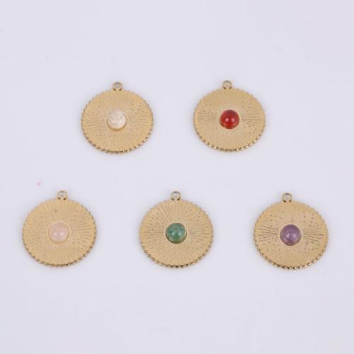 Stainless Steel Pendants, 316 Stainless Steel, with Natural Stone, Vacuum Ion Plating, different materials for choice, golden, 20x18mm, 10PCs/Bag, Sold By Bag