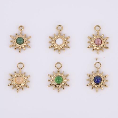 Stainless Steel Pendants, 316 Stainless Steel, with Natural Stone, Vacuum Ion Plating, different materials for choice, golden, 13.50x9.50mm, 10PCs/Bag, Sold By Bag