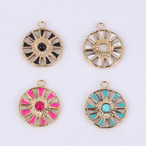 Stainless Steel Pendants 316 Stainless Steel with Natural Stone Vacuum Ion Plating golden 15.50mm Sold By Bag