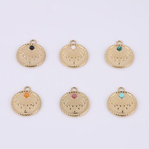 Stainless Steel Pendants 316 Stainless Steel with Natural Stone Vacuum Ion Plating golden 18.50mm Sold By Bag