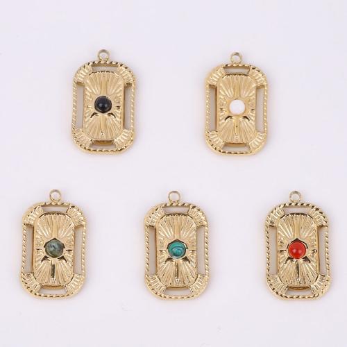Stainless Steel Pendants, 316 Stainless Steel, with Natural Stone, Vacuum Ion Plating, different materials for choice, golden, 21.50x12.50mm, 10PCs/Bag, Sold By Bag