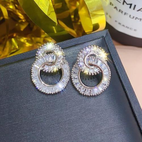 Cubic Zirconia Micro Pave Brass Earring, fashion jewelry & micro pave cubic zirconia & for woman, 20x20mm, Sold By Pair