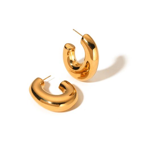 Stainless Steel Stud Earrings, 304 Stainless Steel, 18K gold plated, fashion jewelry & for woman, golden, 34.40x42mm, Sold By Pair