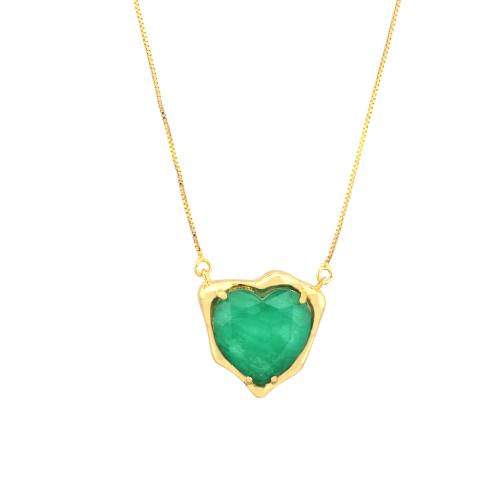 Brass Necklace, with Crystal, with 5cm extender chain, Heart, plated, fashion jewelry & for woman, more colors for choice, nickel, lead & cadmium free, 24x25mm, Length:Approx 45 cm, Sold By PC