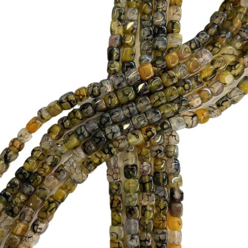Perles agate veines de dragon naturelles, cube, DIY, couleurs mélangées, about:7-8mm, 50PC/brin, Vendu par brin