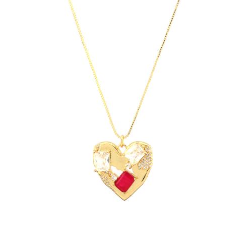 Cubic Zircon Micro Pave Brass Necklace, Heart, plated, fashion jewelry & micro pave cubic zirconia & for woman, more colors for choice, nickel, lead & cadmium free, 25x25mm, Length:Approx 35-45 cm, Sold By PC