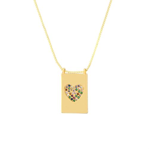 Cubic Zircon Micro Pave Brass Necklace, Rectangle, gold color plated, fashion jewelry & different designs for choice & micro pave cubic zirconia & for woman, more colors for choice, nickel, lead & cadmium free, 14x22mm, Length:Approx 35-45 cm, Sold By PC