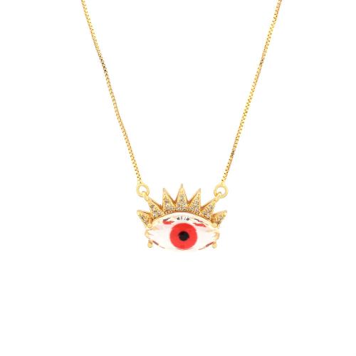 Evil Eye Schmuck Halskette, Messing, mit Kristall, mit Verlängerungskettchen von 5cm, blöser Blick, goldfarben plattiert, Modeschmuck & für Frau, keine, frei von Nickel, Blei & Kadmium, 16x22mm, Länge:ca. 45 cm, verkauft von PC