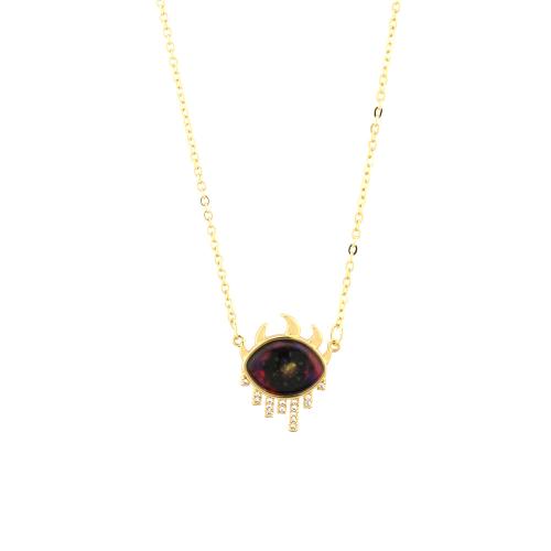 Brass Necklace, with Cubic Zirconia & Resin, with 5cm extender chain, gold color plated, fashion jewelry & for woman, more colors for choice, nickel, lead & cadmium free, Length:Approx 45 cm, Sold By PC