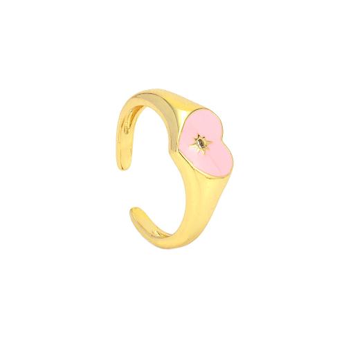 Cubic Zircon Brass Finger Ring, with Cubic Zirconia, Heart, gold color plated, Adjustable & fashion jewelry & for woman & enamel, more colors for choice, nickel, lead & cadmium free, Inner Diameter:Approx 17mm, Sold By PC