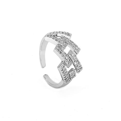 Cubic Zirconia Micro Pave Brass Ring silver color plated & Adjustable & fashion jewelry & micro pave cubic zirconia & for woman nickel lead & cadmium free Inner Approx 17mm Sold By PC
