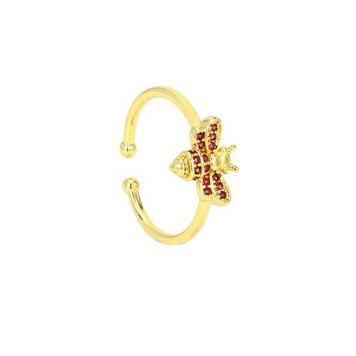 Cubic Zirconia Micro Pave Brass Ring Bee gold color plated Adjustable & fashion jewelry & micro pave cubic zirconia & for woman nickel lead & cadmium free Inner Approx 17mm Sold By PC