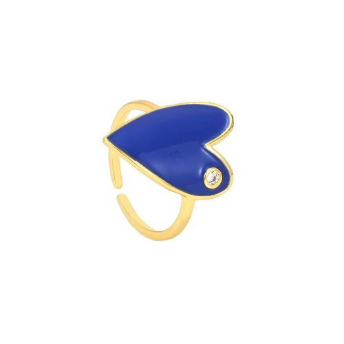 Cubic Zircon Brass Finger Ring with Cubic Zirconia Heart gold color plated Adjustable & fashion jewelry & for woman & enamel nickel lead & cadmium free Sold By PC