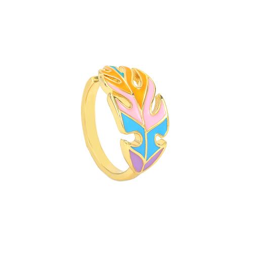Brass Finger Ring, Leaf, gold color plated, Adjustable & fashion jewelry & for woman & enamel, more colors for choice, nickel, lead & cadmium free, Inner Diameter:Approx 17mm, Sold By PC