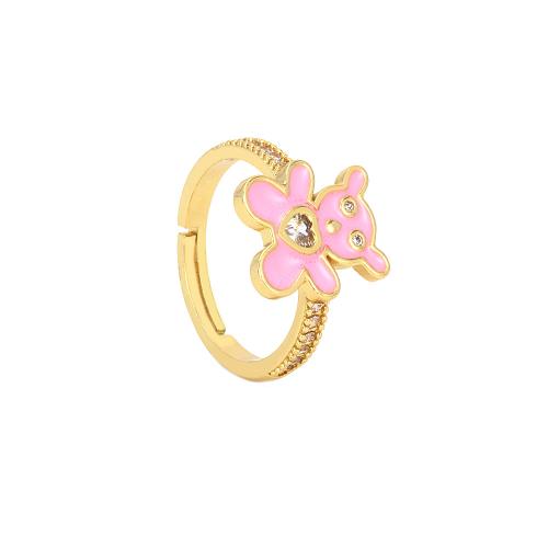 Cubic Zirconia Micro Pave Brass Ring Bear gold color plated Adjustable & fashion jewelry & micro pave cubic zirconia & for woman & enamel nickel lead & cadmium free Inner Approx 17mm Sold By PC