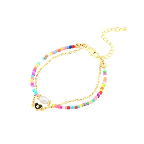 Brass Bracelet & Bangle, with Glass Beads & Freshwater Pearl, gold color plated, fashion jewelry & for woman & enamel, more colors for choice, nickel, lead & cadmium free, Length:16-22 cm, Sold By PC