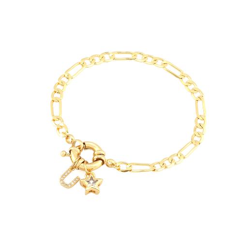 Brass Bracelet & Bangle, with Cubic Zirconia, gold color plated, fashion jewelry & for woman, more colors for choice, nickel, lead & cadmium free, Length:Approx 16 cm, Sold By PC