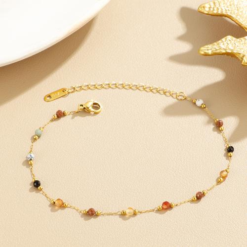 Titanium Steel Bracelet and Anklet, with Natural Stone, gold color plated, different styles for choice & for woman, more colors for choice, Sold By PC
