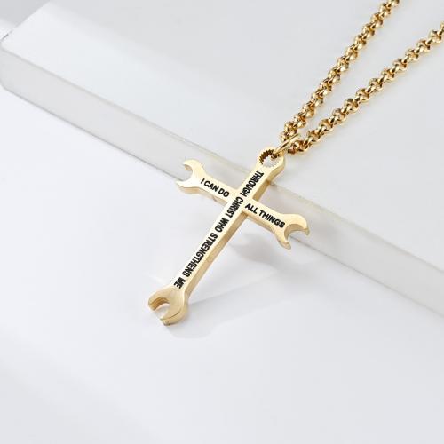 Sweater Chain Necklace, Titanium Steel, Cross, polished, for man, more colors for choice, 28x38mm, Length:60 cm, Sold By PC