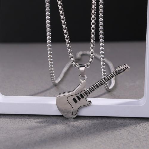 Colar de jóias de aço inoxidável, Aço inoxidável 304, guitarra, polido, para o homem, 18x51mm, comprimento 70 cm, vendido por PC