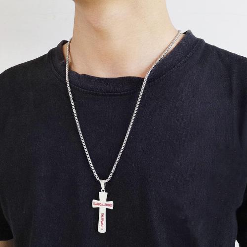Stainless Steel Jewelry Necklace, 304 Stainless Steel, Cross, plated, for man, more colors for choice, 22x41mm, Length:60 cm, Sold By PC