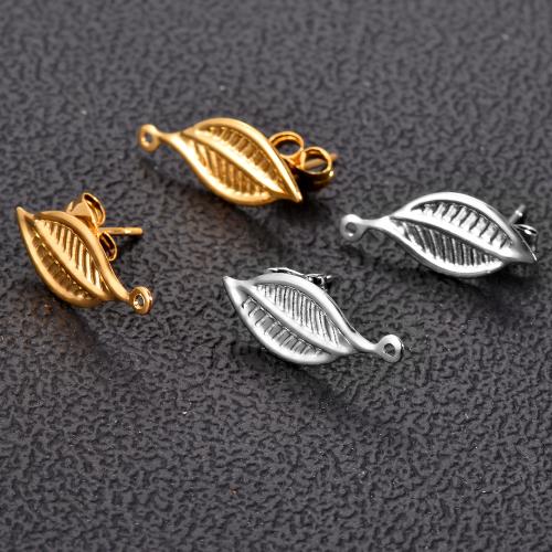 Stainless Steel Earring Stud Component, 304 Stainless Steel, Leaf, plated, DIY, more colors for choice, nickel, lead & cadmium free, 8x19mm, 10PCs/Bag, Sold By Bag