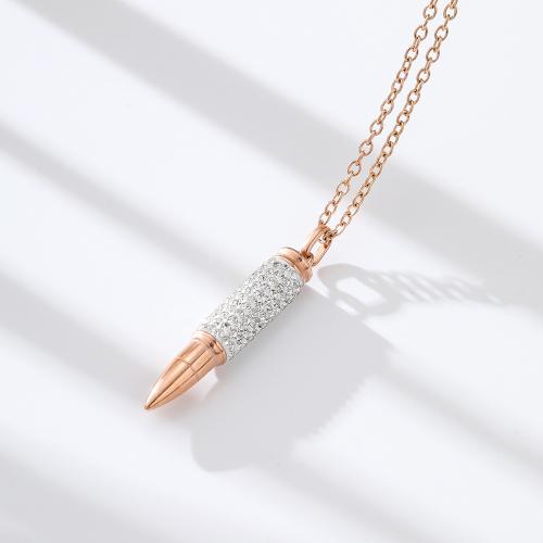 Stainless Steel Jewelry Necklace, 304 Stainless Steel, with 5CM extender chain, Bullet, polished, for man & with rhinestone, more colors for choice, Length:55 cm, Sold By PC