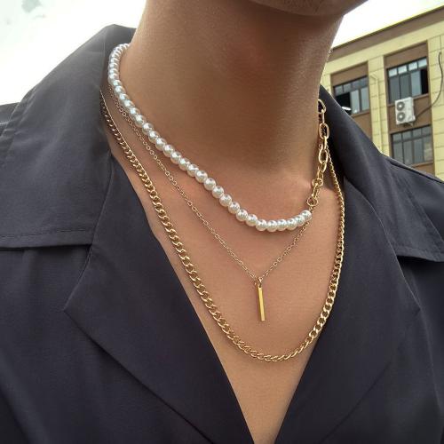 Iron Necklaces with Plastic Pearl & Zinc Alloy plated fashion jewelry Sold By PC