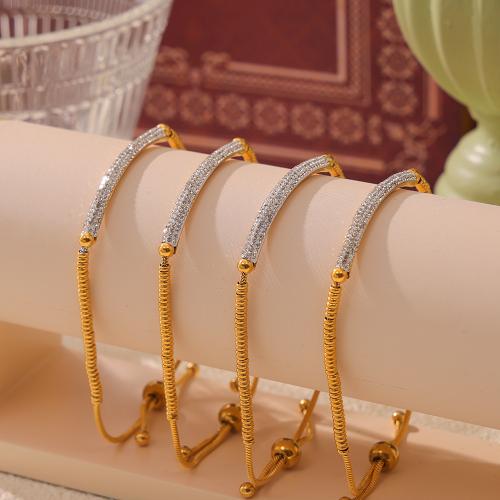 Titanium Steel Bracelet & Bangle gold color plated fashion jewelry & with rhinestone golden Sold By PC